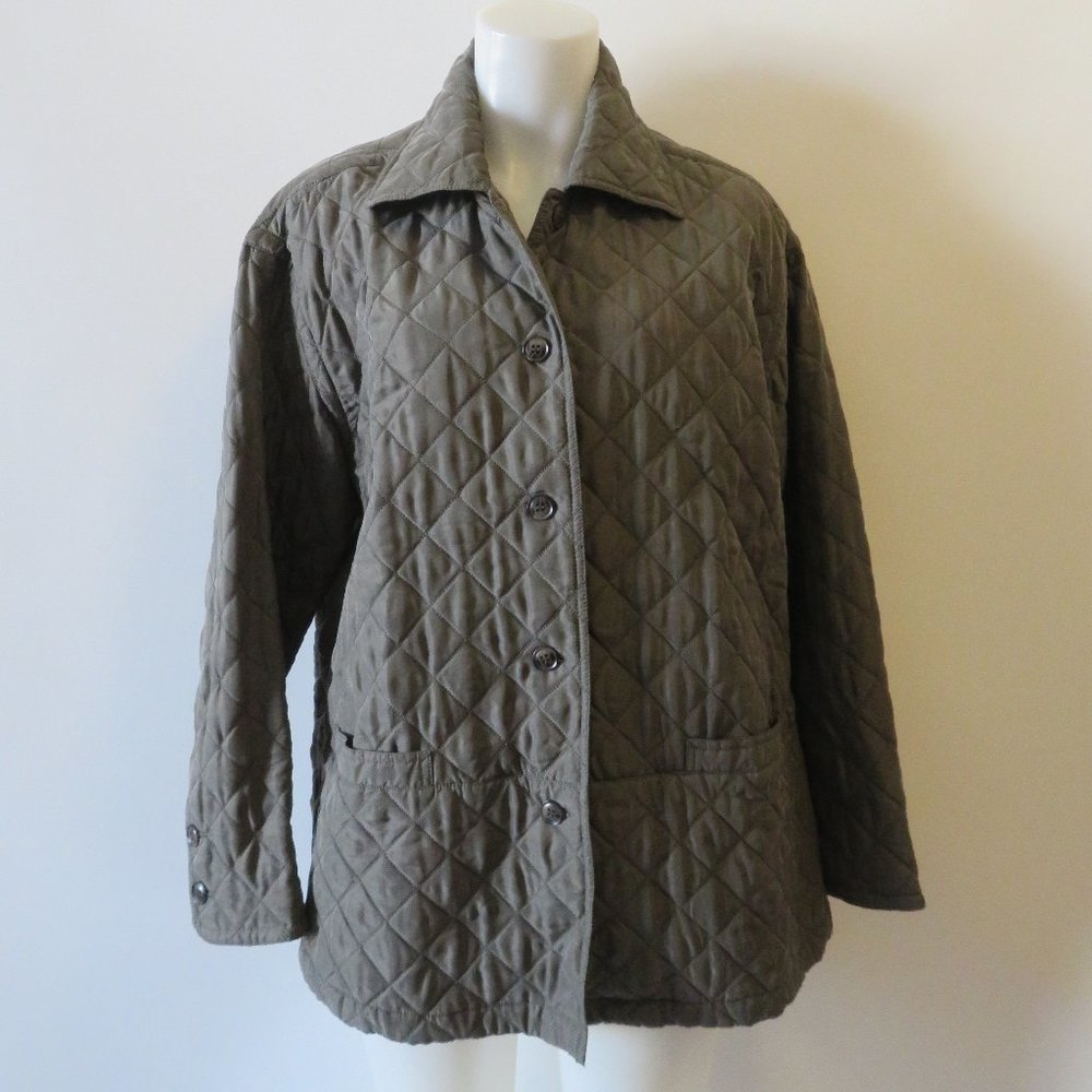 DEBRA DEROO GREEN QUILTED SILK JACKET SZ. M
